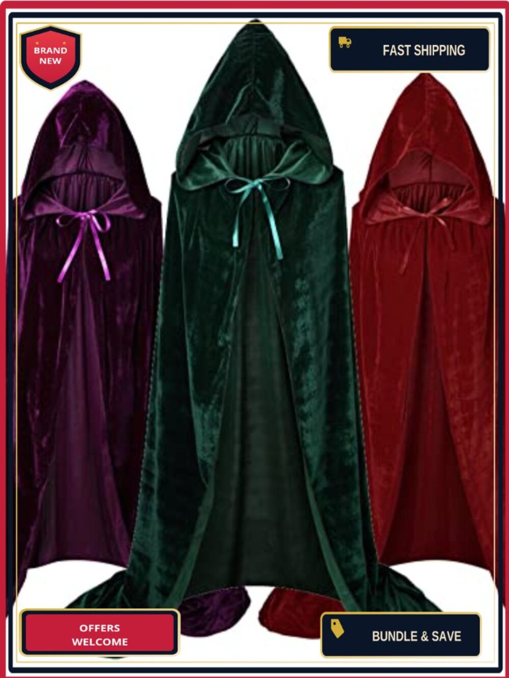 Velvet Hooded Cloak Cape Cosplay Costume Robe Halloween